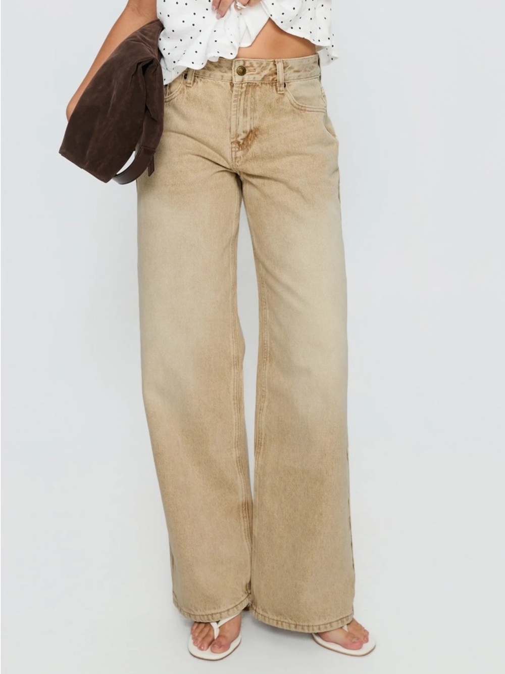 NWT princess polly serenity mid rise relaxed jeans in sandy brown wash